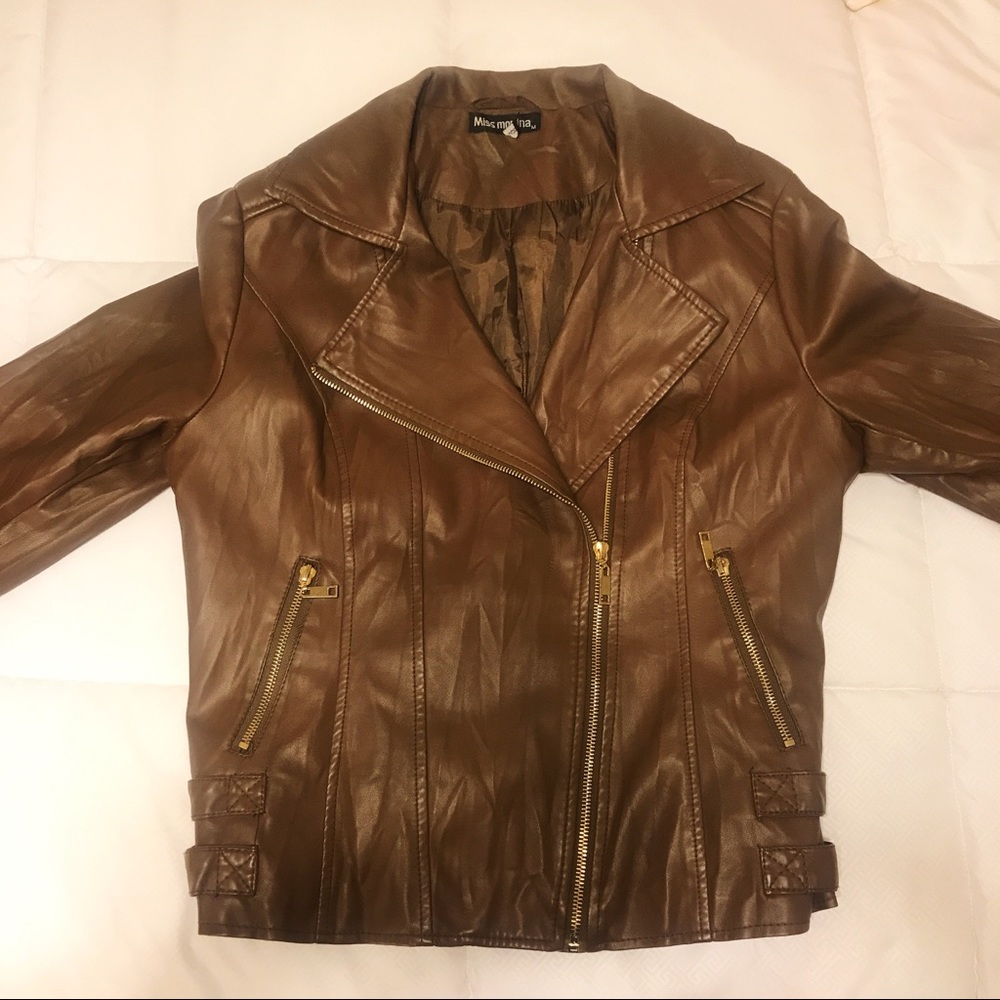 Brown Moto "Pleather" Jacket